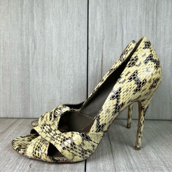 Tory Burch Snake Skin Pattern Open Peep Toe Heels Pumps Womens Size 8 - Picture 3 of 11